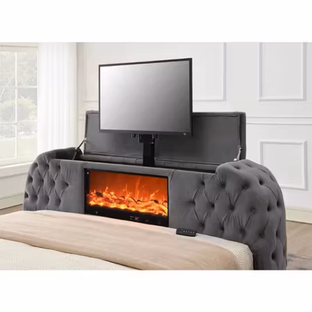 Chesterfield flame 160x200 - Sengeramme med TV-Heis Svart og Beige