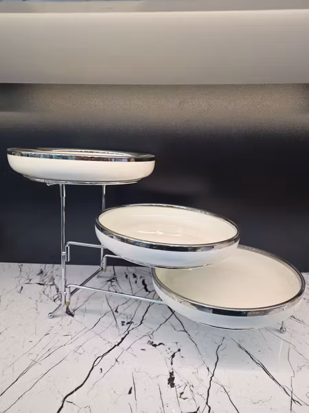 3-Delers serveringsfat med stativ - Porselen