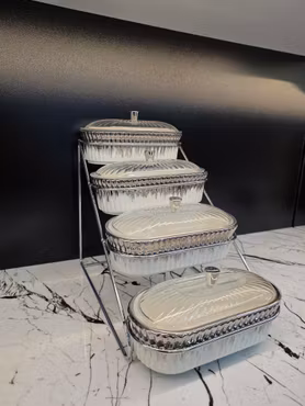 Serveringssett med 4 beholdere I porselen - Sølv