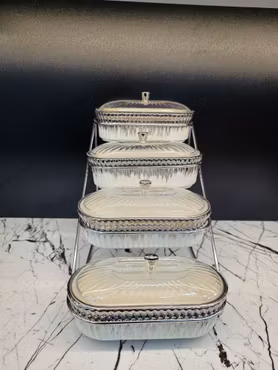 Serveringssett med 4 beholdere I porselen - Sølv