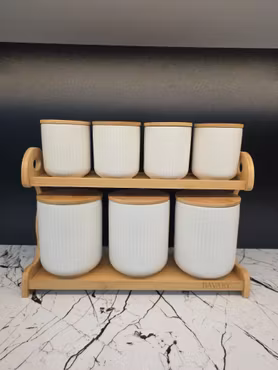 Lines - Sett med 7 porselen krukker & Bambus