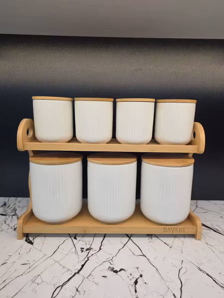 Lines - Sett med 7 porselen krukker & Bambus