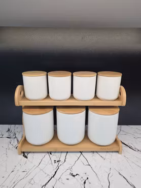Lines - Sett med 7 porselen krukker & Bambus