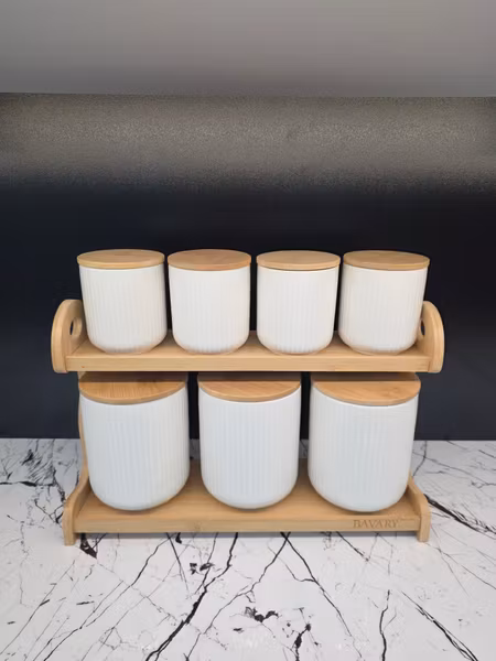 Lines - Sett med 7 porselen krukker & Bambus