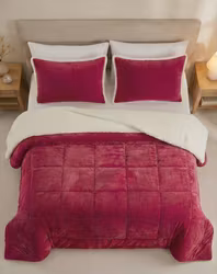 Sengesett i 3 deler - Supermykt sengesett med teddyfôr - Burgunder rød