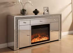 Speilet Sjenk med Varmegivende elektrisk Peis & RGB LED-lys m/fjernkontroller - 150cm