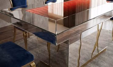 Speilet Spisebord - RGB LED-lys m/fjernkontroller & Bluetooth høyttaler - 180cm