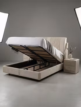 Royal - Beige Velour 160x200cm - Dobbeltseng inkl. Hodegavl