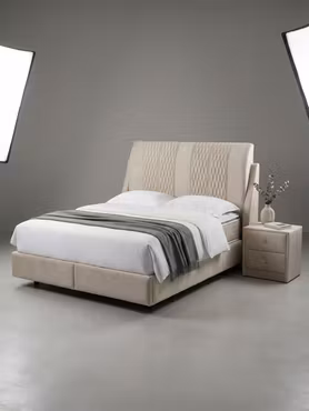 Royal - Beige Velour 160x200cm - Dobbeltseng inkl. Hodegavl