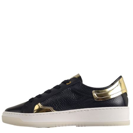 Svart damsneaker i läder med gulddetaljer