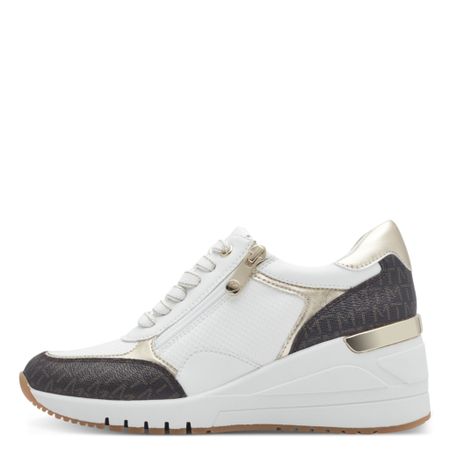 Vit sneaker med svart mönster och guldiga detaljer – Marco Tozzi