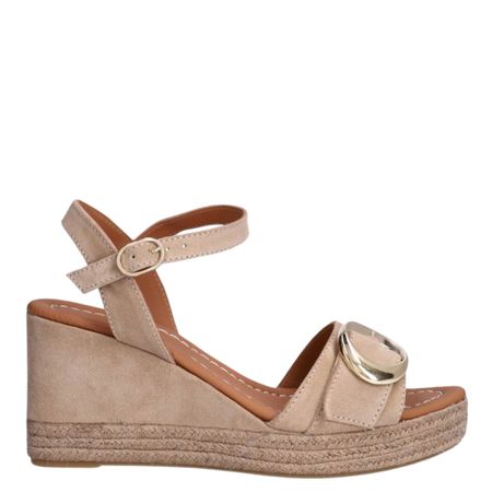Ljusbeige espadrillos med kilklack och gulddetaljer – Billi Bi
