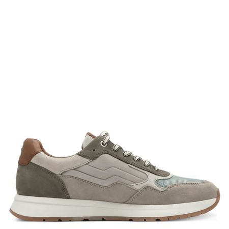 Grå och grön herrsneaker i läder och textil