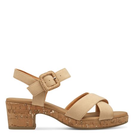 Beige sandalett med korkklack från Marco Tozzi