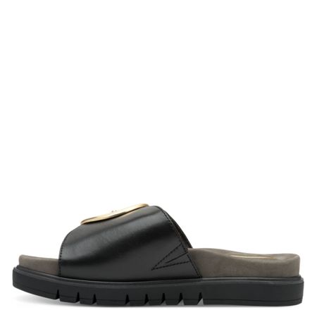 Svart wide-fit/bred sandal i läder med gulddetalj