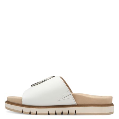 Vit wide-fit/bred sandal i läder med gulddetalj