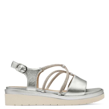 Uttagbar Sula Tamaris Comfort Silverfärgad sandal i läder med kardborre
