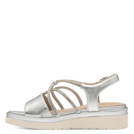 Uttagbar Sula Tamaris Comfort Silverfärgad sandal i läder med kardborre