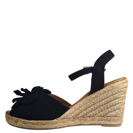 Svart espadrillo i mocka med blomdetalj