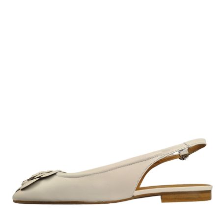Vit slingback-ballerina med läderblomma från Billi Bi