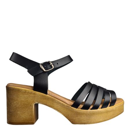 Lädersandal med remmar, träklack och super mjuk innersula från Rosa Negra