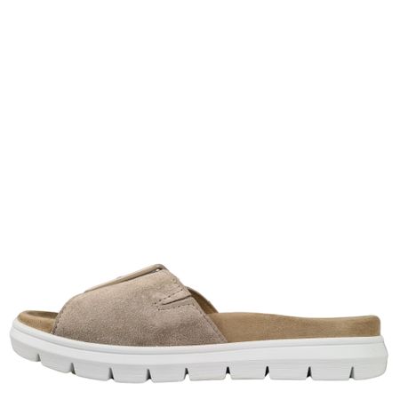 Ergonomiska Beige slip-in sandal med reglerbart spänne och uttagbar sula