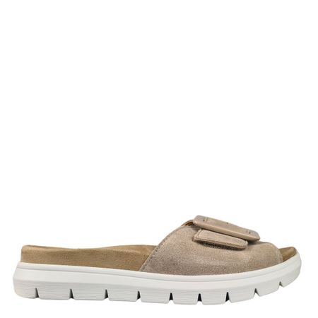 Ergonomiska Beige slip-in sandal med reglerbart spänne och uttagbar sula