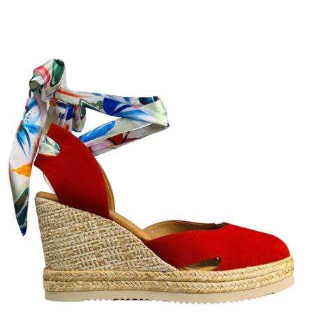 Röd espadrillo med färgstarkt band från Unisa