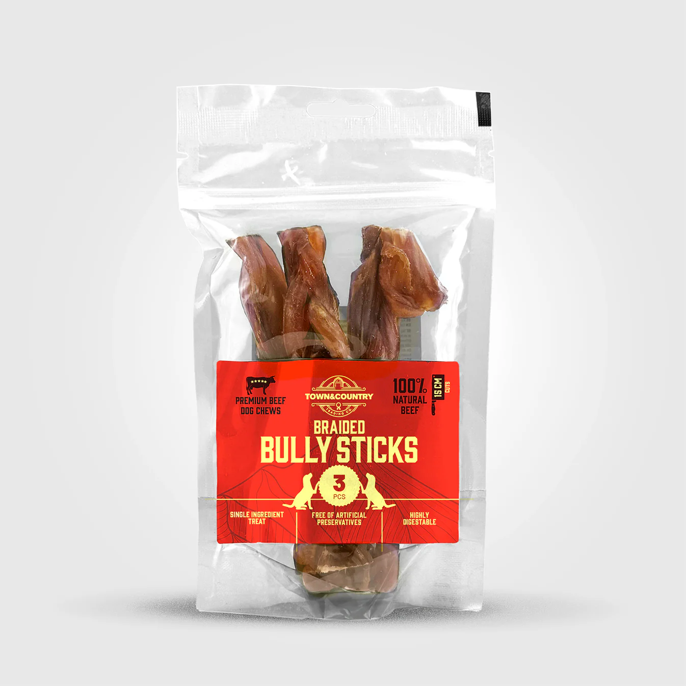 T&C Braided Bully Stick 15cm 3-pack (Tuggfläta tjurmuskel)