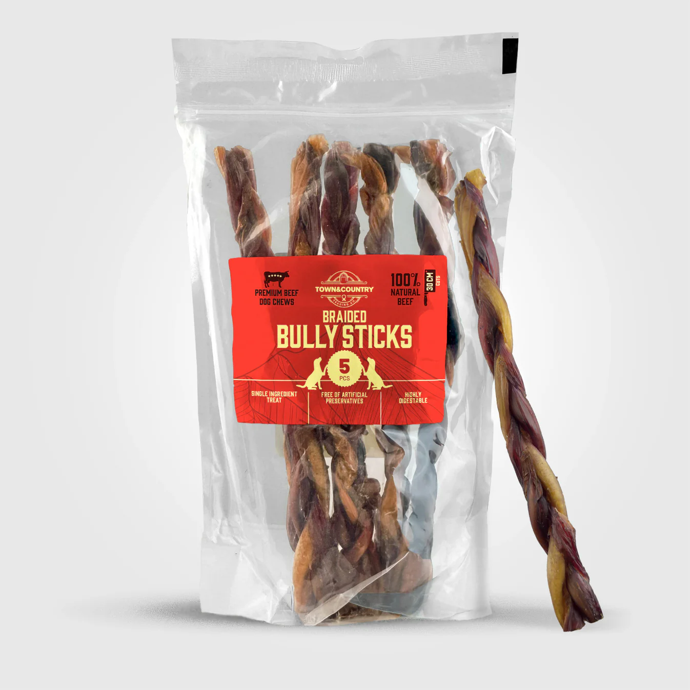 T&C Braided Bully Stick 30cm 5-pack (tuggfläta tjurmuskel)