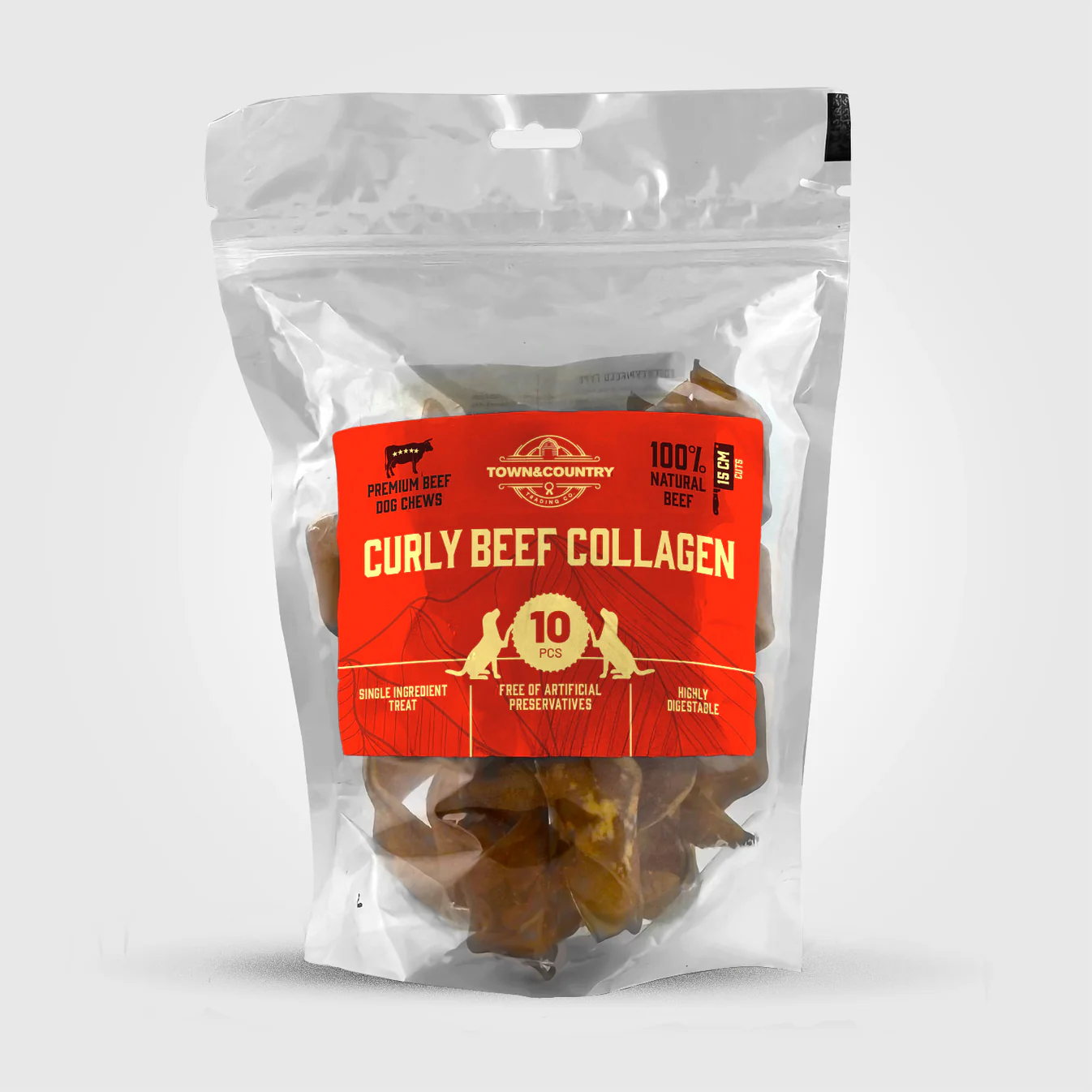 T&C Curly Beef Collagen 15cm 10-pack (kollagentugg av nötkött)