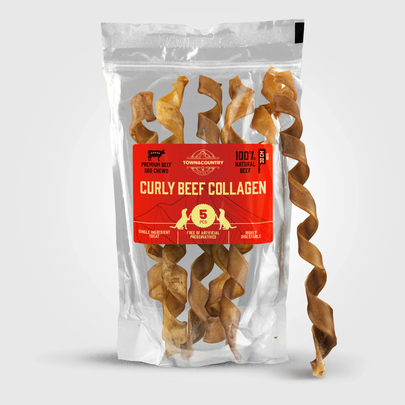 T&C Curly Beef Collagen 30cm 5-pack (kollagentugg av nötkött)