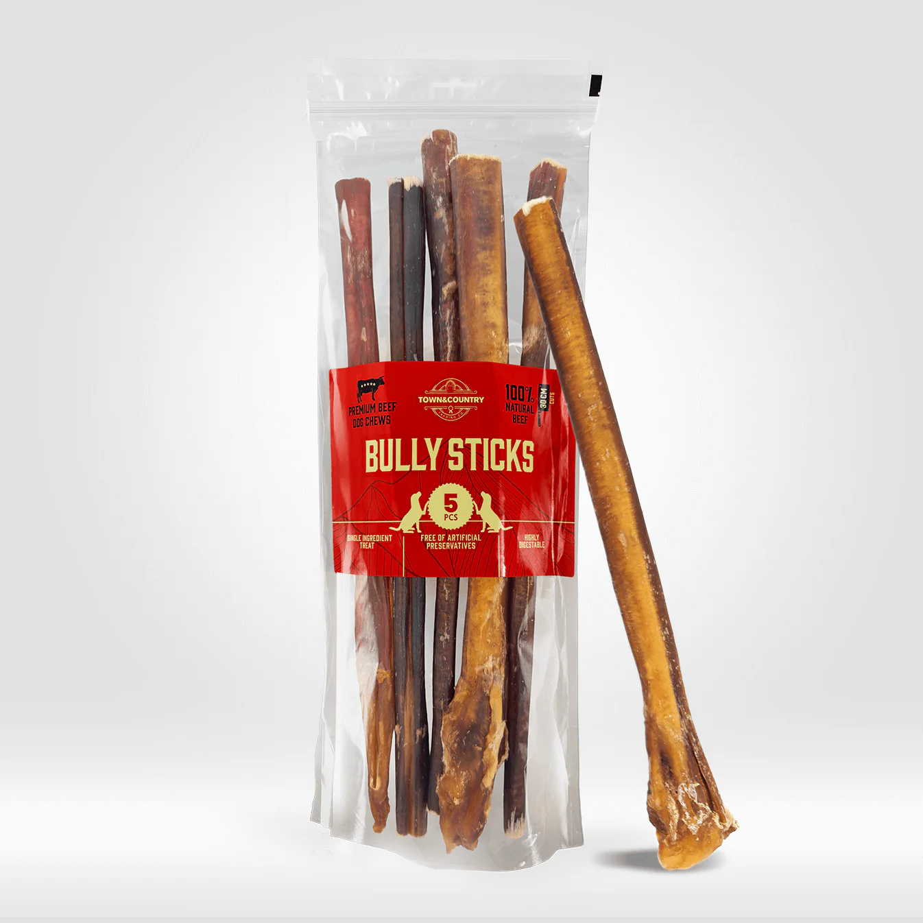 T&C Large Bully Sticks 30cm 5-pack (tjurmuskel)