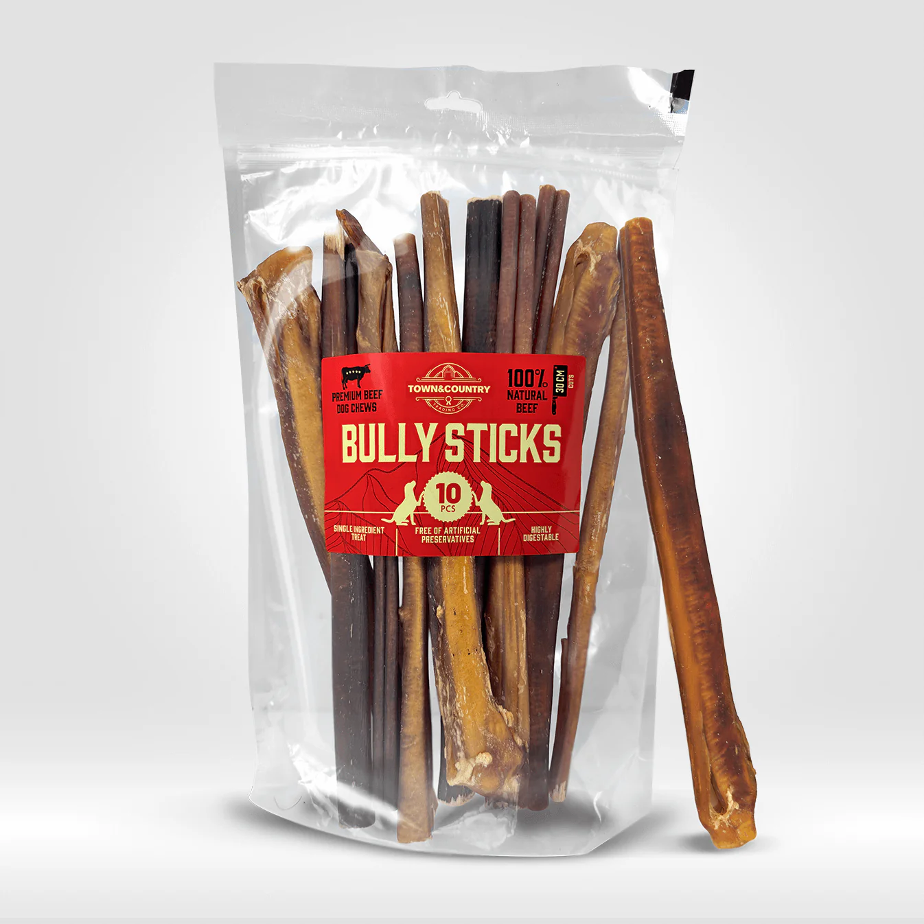 T&C Large Bully Stick 30cm 10-pack (tjurmuskel)