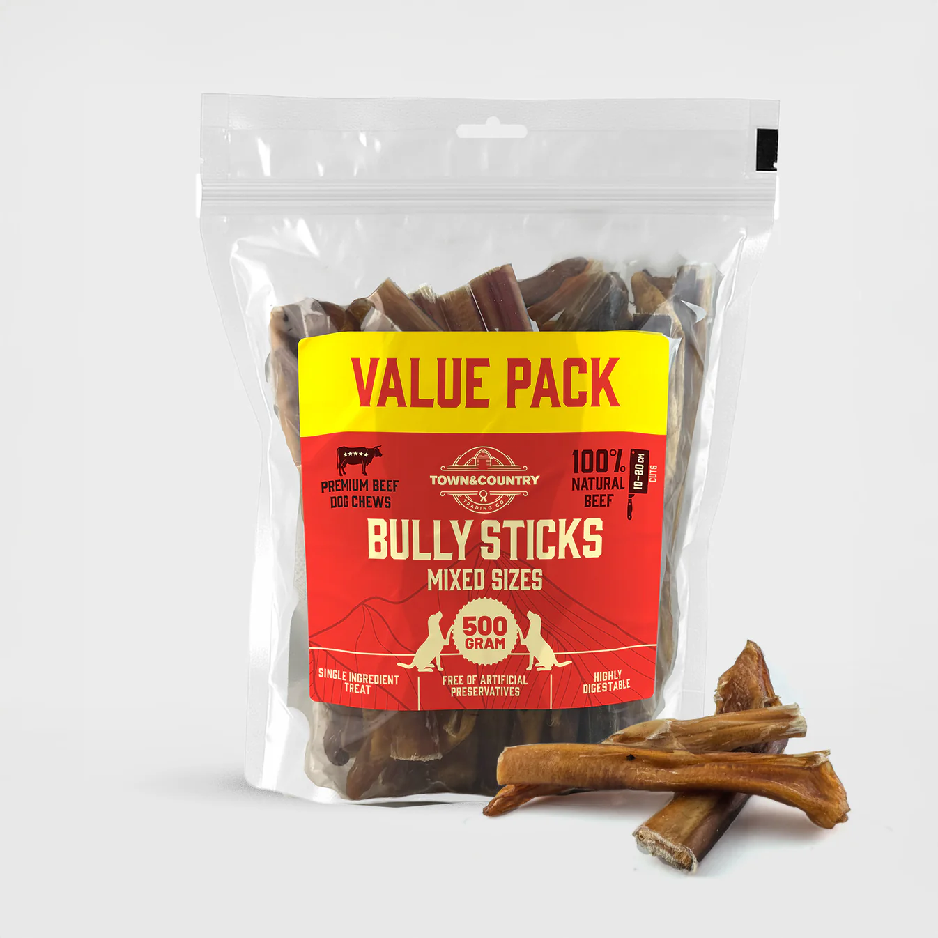 T&C Value Pack Bully Sticks Mixed Sizes 500g (tjurmusklar)