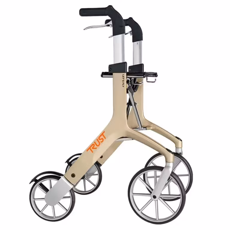 Aluminium rollator i beige färg med en stilren design och väger 6,8 Kg