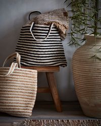 Väska av jute och bomull, Natur/svart