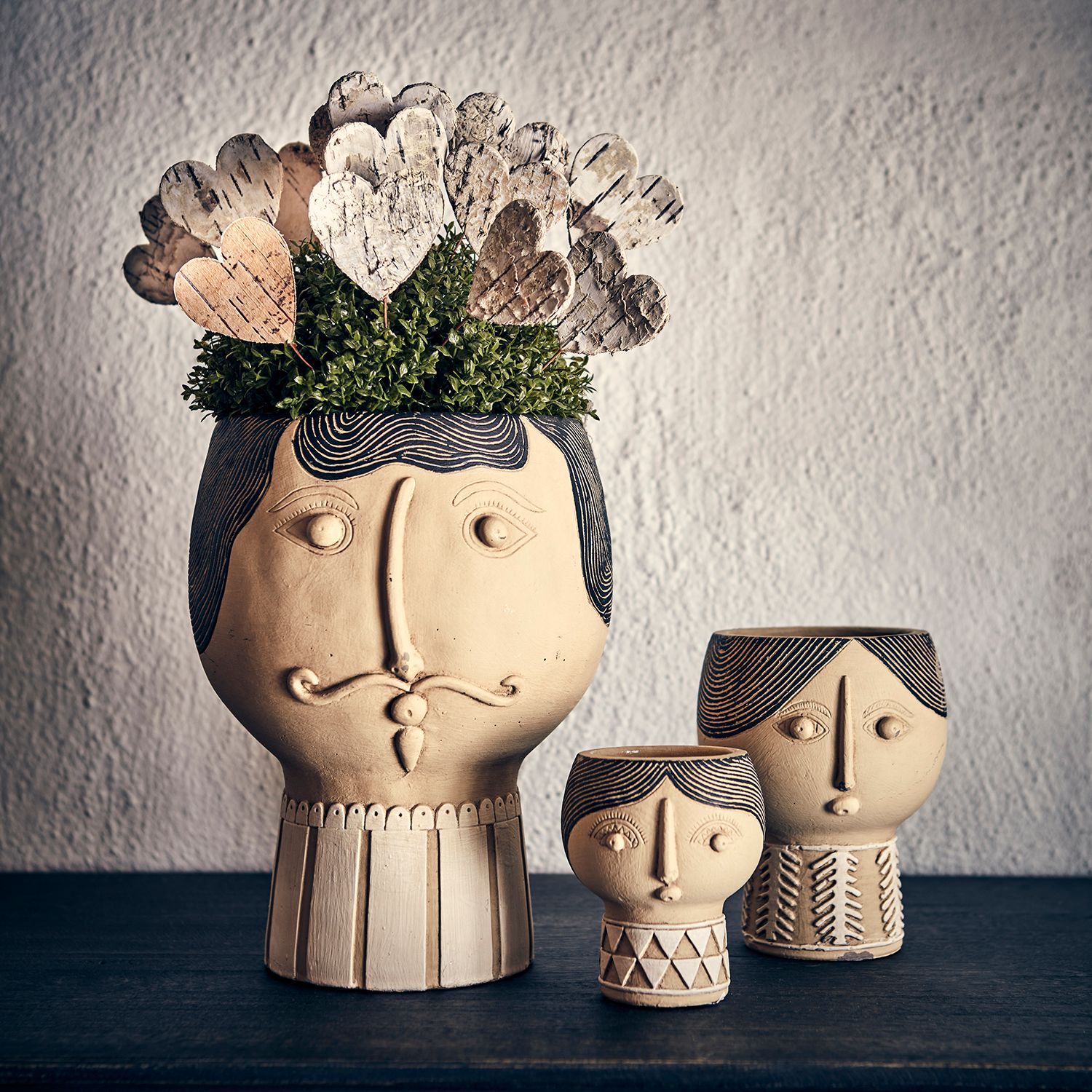 Kruka i betong, 16cm, Beige/svart