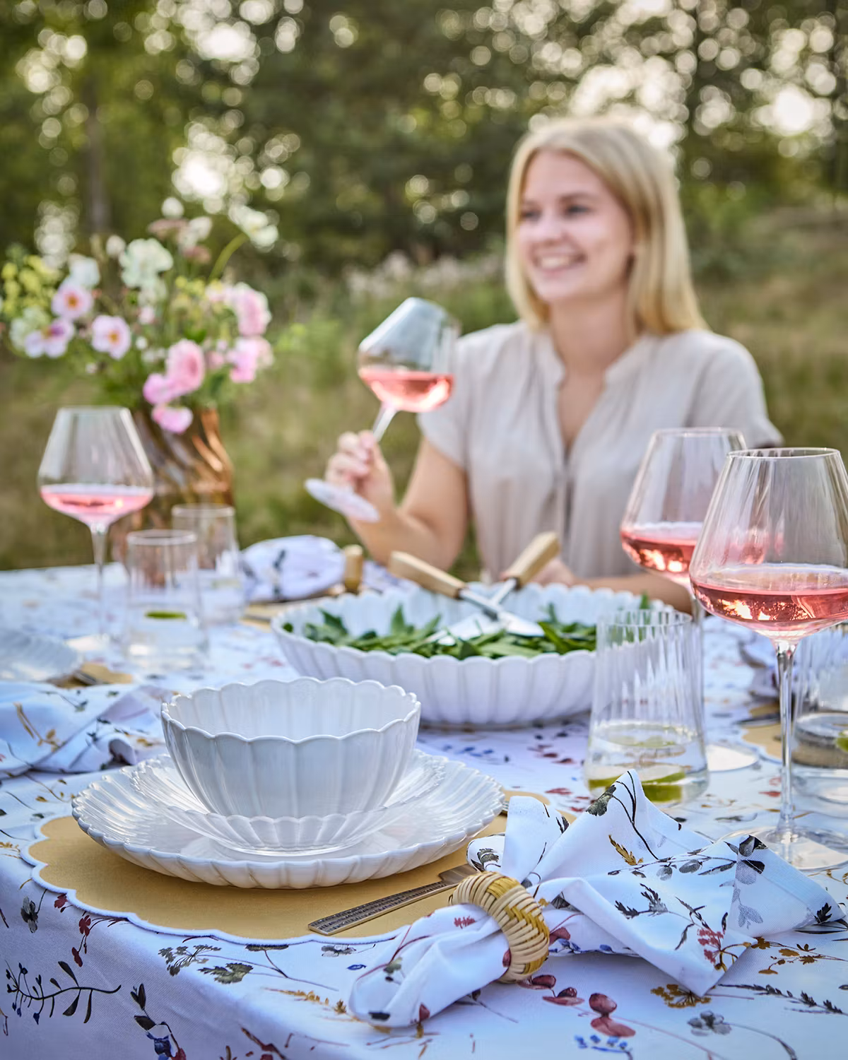 Servetter 100% bomull, 6-pack, Blommig