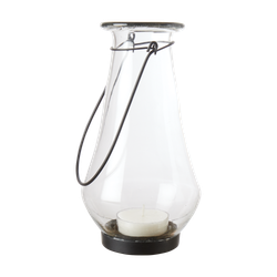 Ljuslykta i glas med handtag i järn - Hänglykta för inomhus och utomhus, 25cm