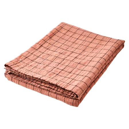 Bordsduk med klassiska rutor, 100% Bomull, Korall/svart, 220x140cm