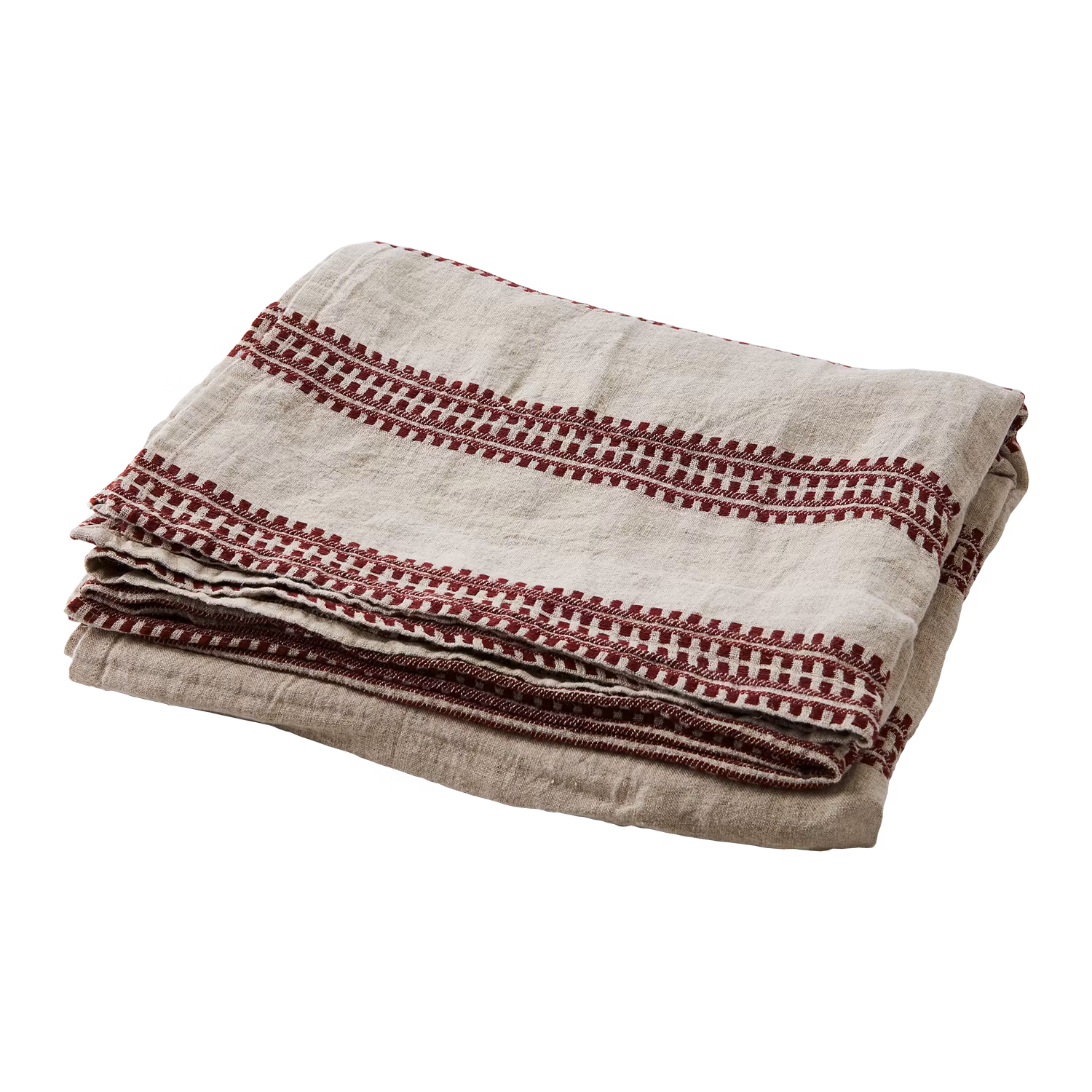 Bordsduk i bomull/linne 350x140cm, Röd/Lingrå