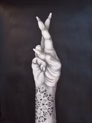 Stay Positive - Svartvit tavla i Kol & Akryl med tatuerad hand