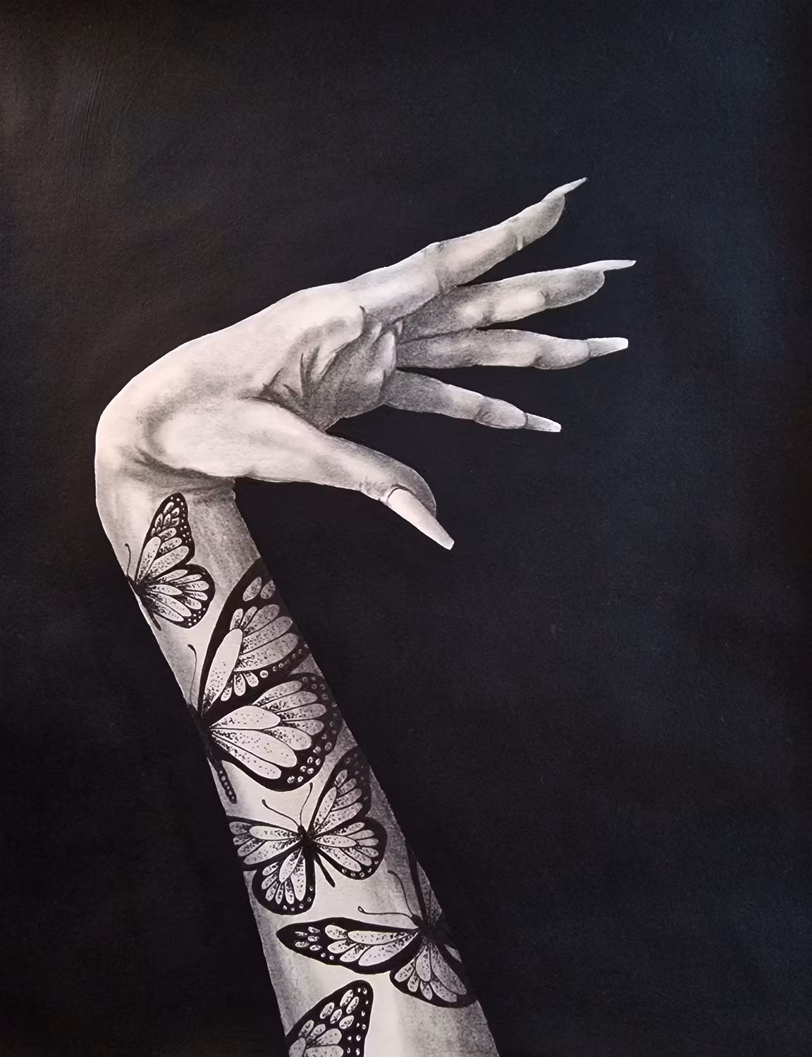 Stay Toxic - Svartvit tavla i Kol & Akryl med tatuerad hand