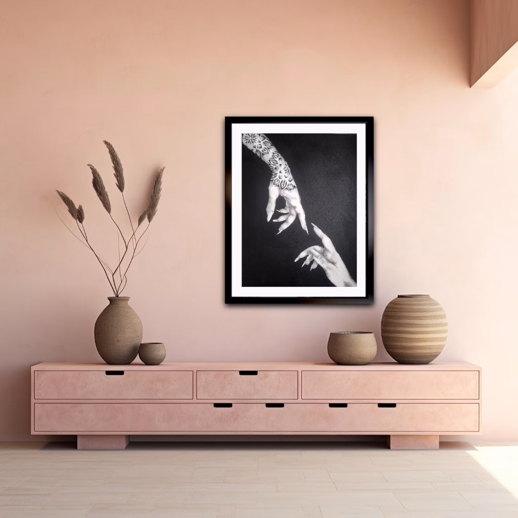 Stay Wistful - Svartvit tavla i Kol & Akryl med tatuerad hand