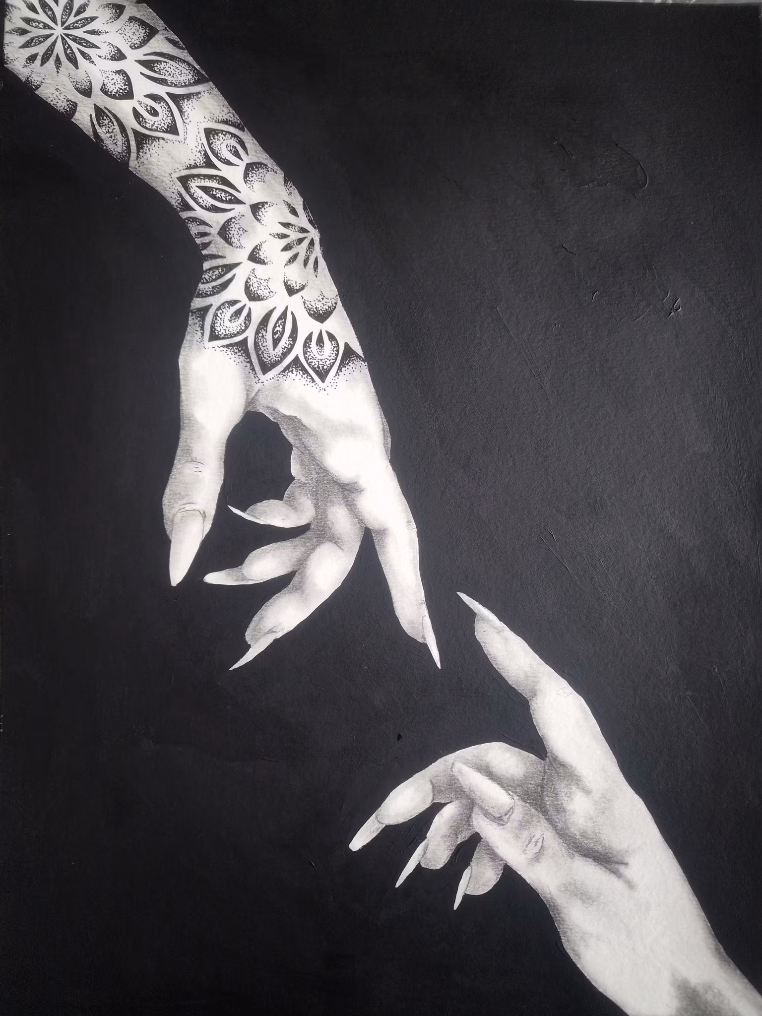 Stay Wistful - Svartvit tavla i Kol & Akryl med tatuerad hand