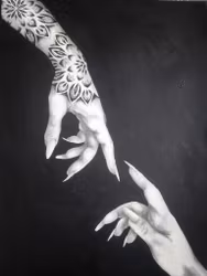 Stay Wistful - Svartvit tavla i Kol & Akryl med tatuerad hand