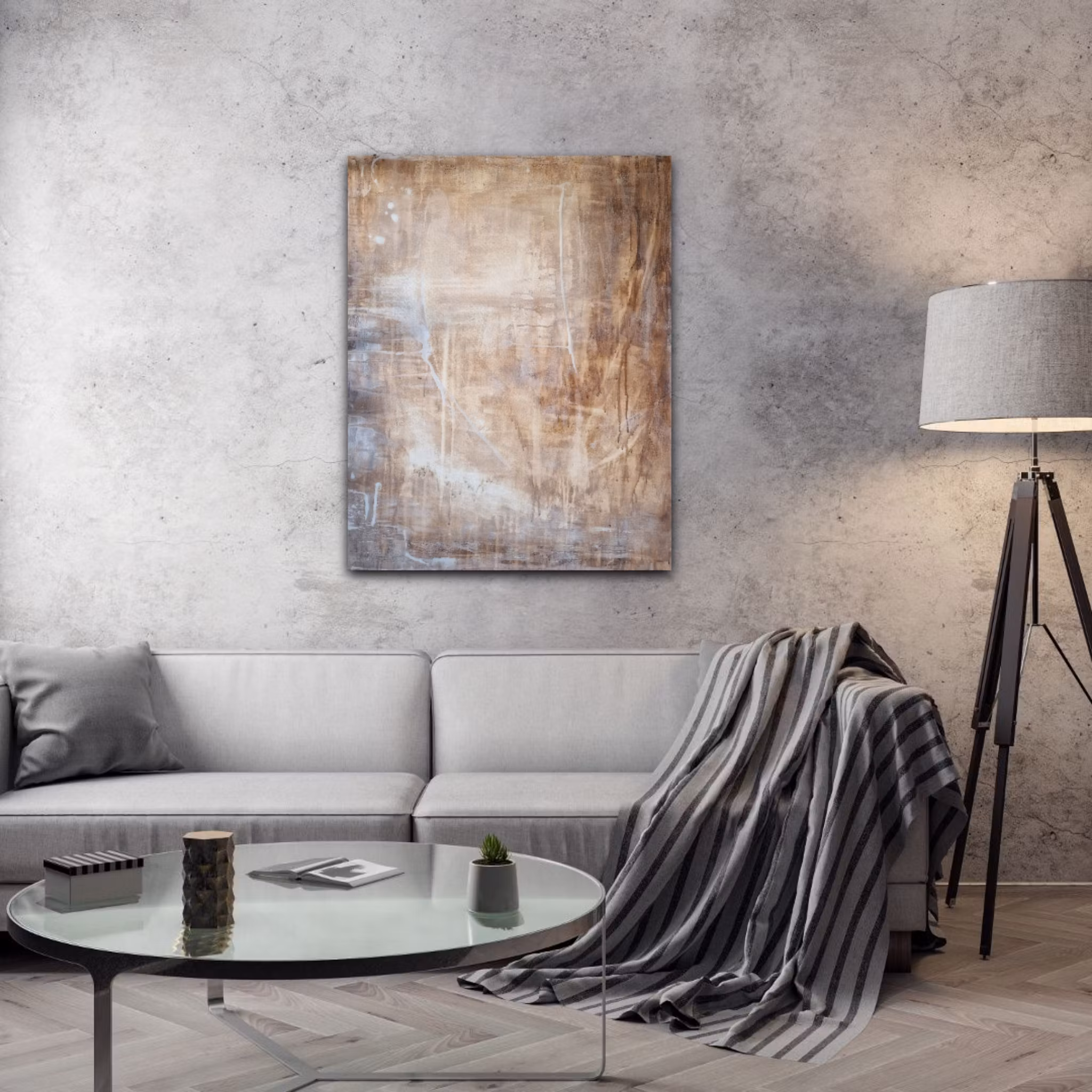 "Golden Fog" - Abstrakt tavla i Domgrått & Guld, 100x80cm