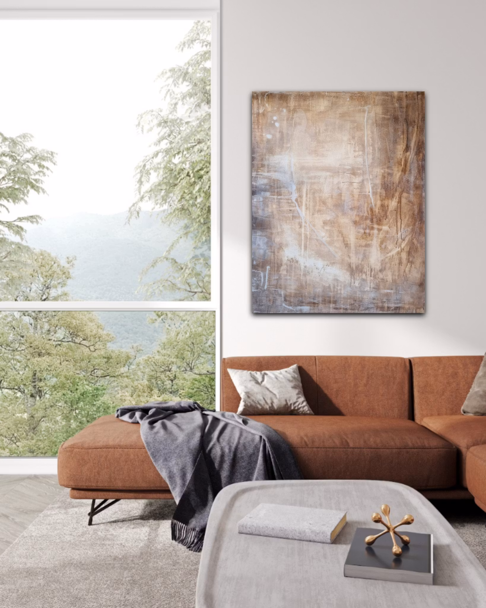 "Golden Fog" - Abstrakt tavla i Domgrått & Guld, 100x80cm