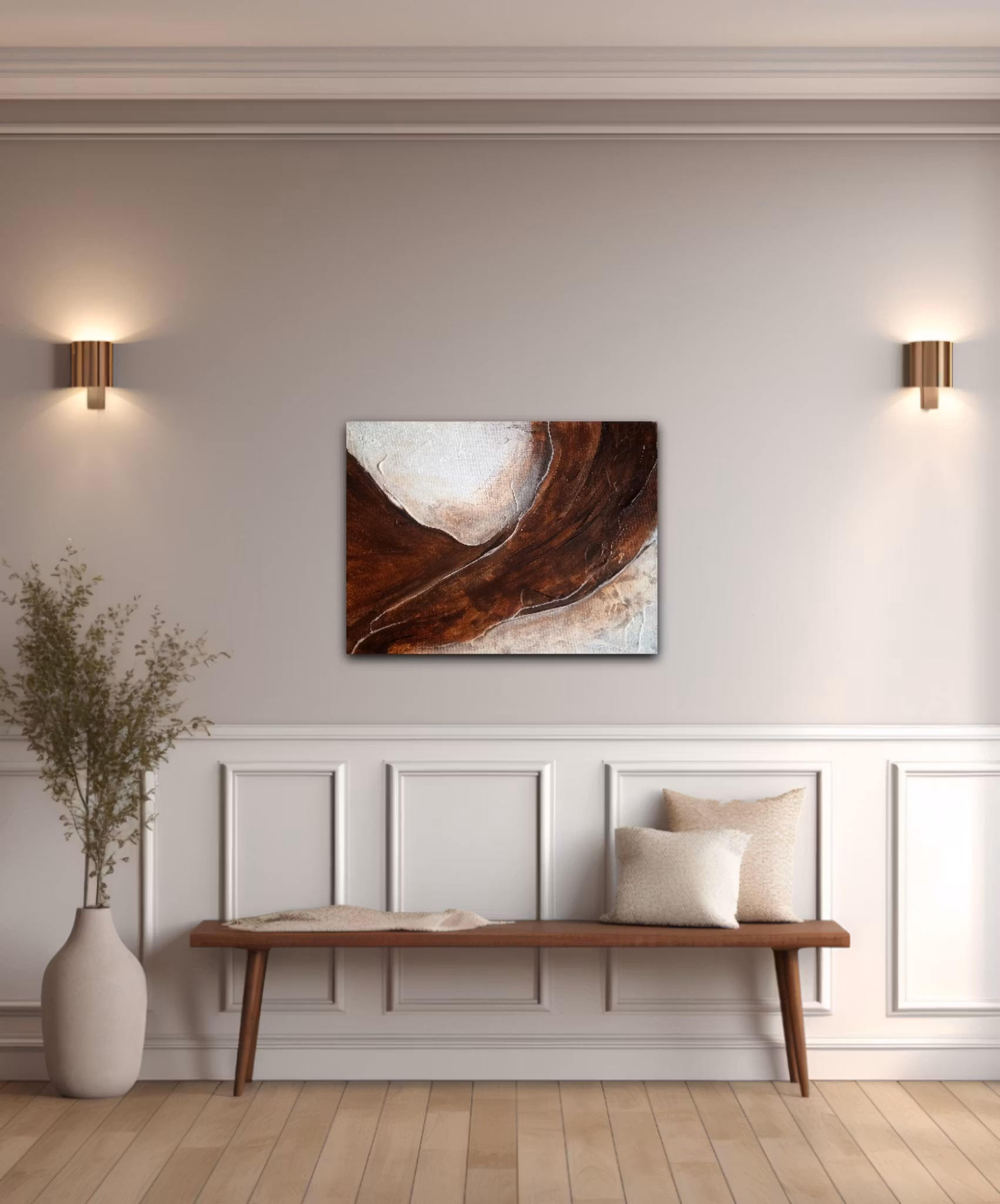 "Soft Flow" - Abstrakt Målning i Varma Jordtoner, 42x30cm
